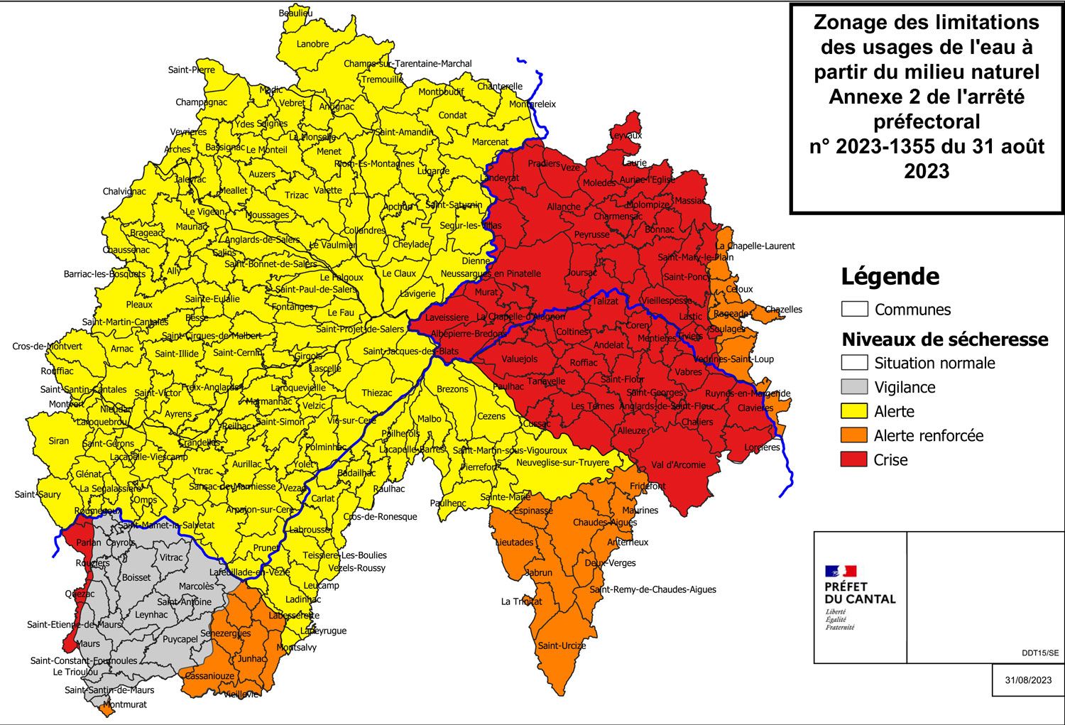 Limitation provisoire des usages de l'eau dans le département du Cantal